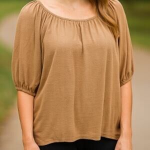 Max Studio London Cork Bubble Sleeve Textured Knit Top Size S